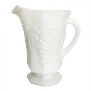 Vintage Anchor Hocking Faceted Milk Glass Pitcher